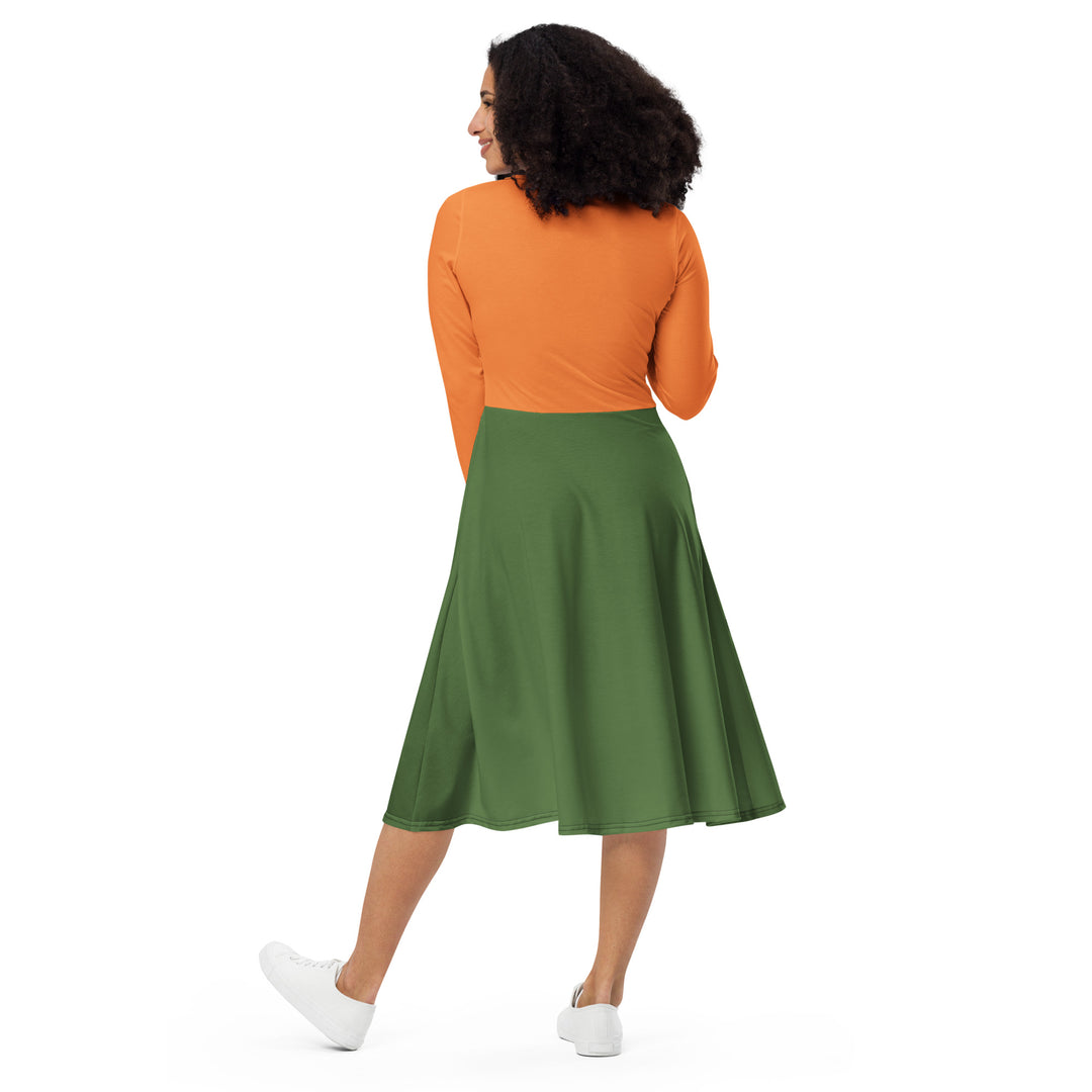 Orange / Green long sleeve midi dress - J SEVEN APPARELS 