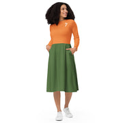 Orange / Green long sleeve midi dress - J SEVEN APPARELS 