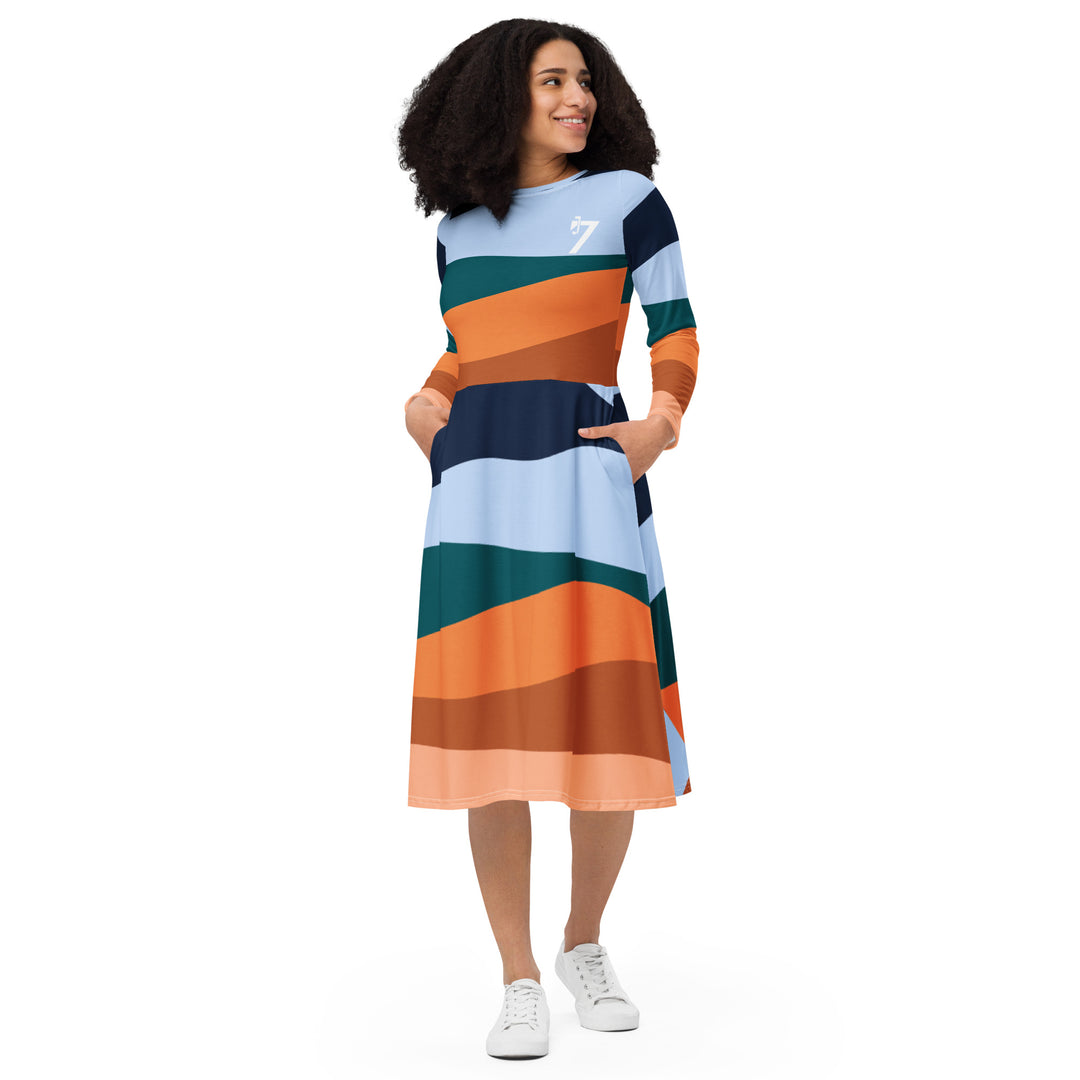 J7 multicolor long sleeve midi dress - J SEVEN APPARELS 