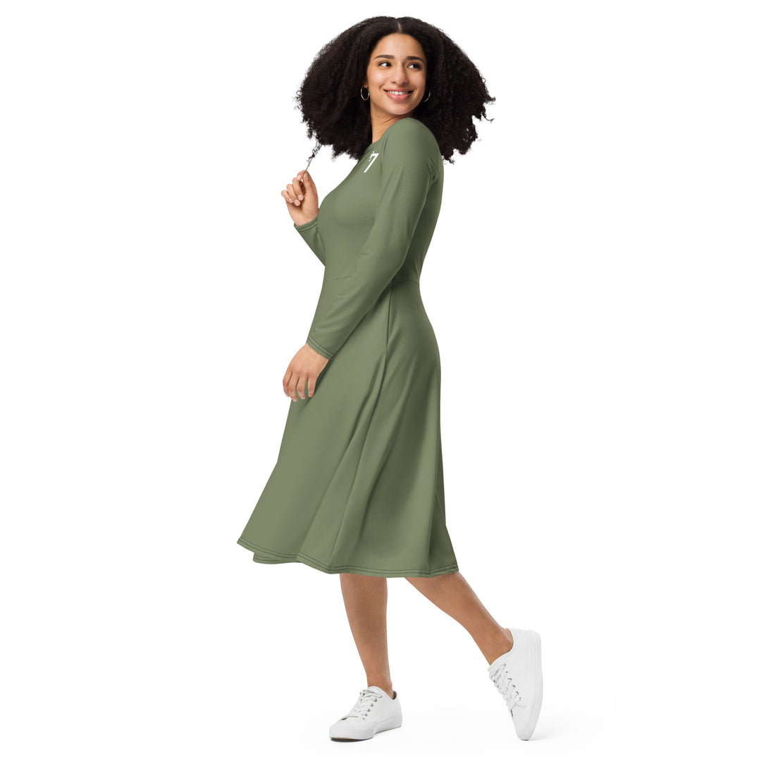Simple Green long sleeve midi dress - J SEVEN APPARELS 