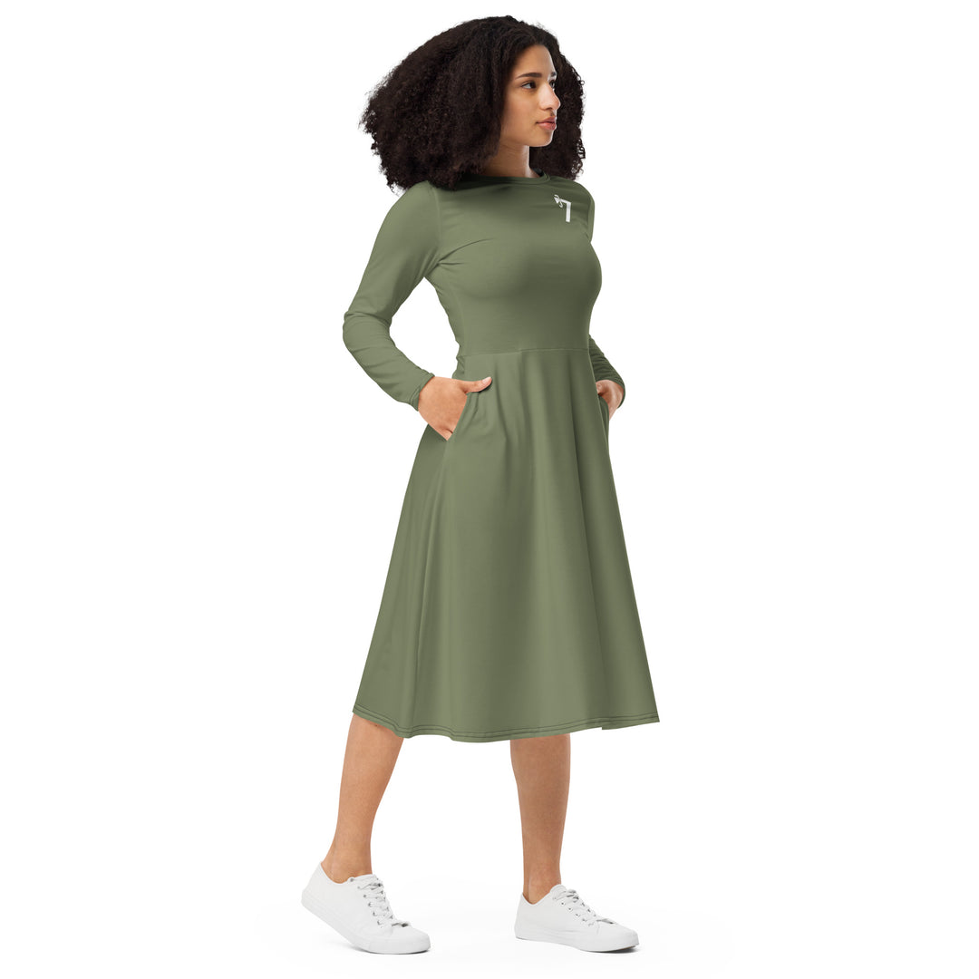 Simple Green long sleeve midi dress - J SEVEN APPARELS 
